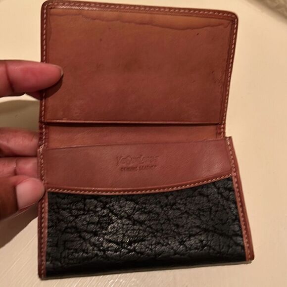 YSL Bifold Cardholder Two Tone Leather Wallet Black Tan Classic Contemporary - Picture 3 of 12